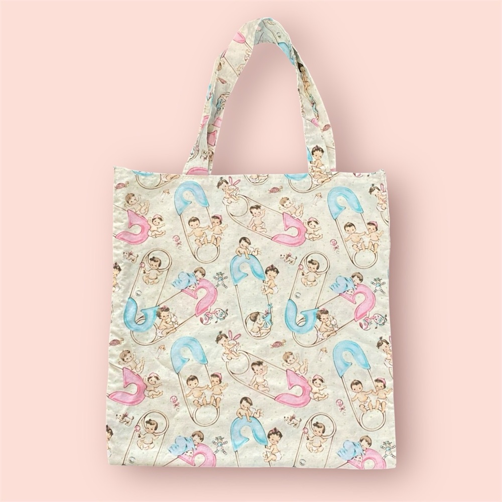 Handmade Vintage Baby Graphic Fabric Unisex Tote Bag